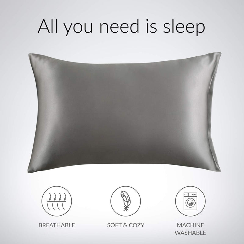 Bedsure Satin Pillowcases Standard Set of 2 - Dark Grey Silk Pillow Cases for Hair and Skin 20x26 inches, Satin Pillow Covers 2 Pack with Envelope Closure