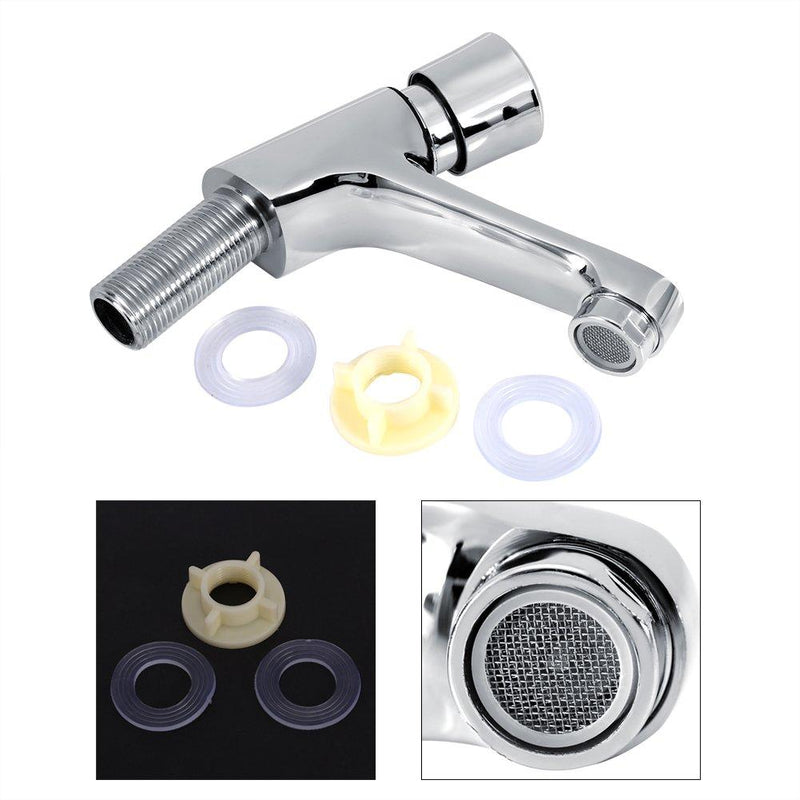 Basin Faucet Public Kitchen Bathroom Chrome Sink Tap Plated Self Closing Water Saving Time Delay