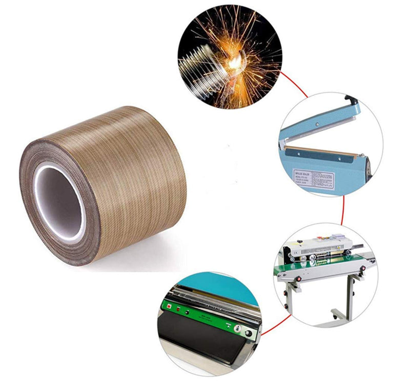 PTFE Coated Fiberglass Telfon Tape,high Temperature Tape,Drying Mechanical Conveyor Belt, Welding Sealing Tape,Teflon Tape for Vacuum Sealer Machine(Brown, 50mm x 11yards(33feet) x 0.18mm) 2inch x 33 feet,Brown