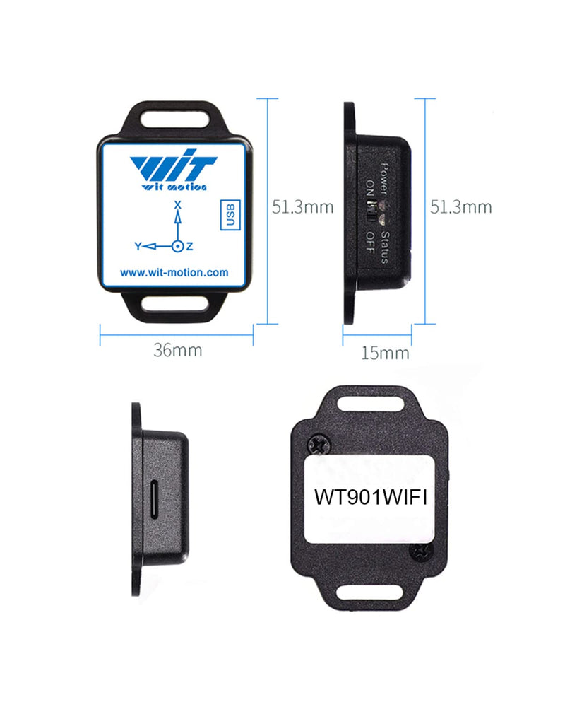 WitMotion WT901WIFI Gen 3rd. AHRS MPU9250 9-axis Accelerometer, 3-axis Angular Velocity+Acceleration+Angle+Magnet Field (UDP + TCP Mode, WiFi Connection, Compatible with PC and Android)