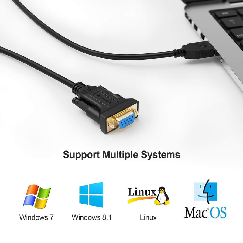 USB to RS232 Serial Adapter (FTDI Chip), CableCreation 10 Feet USB to DB9 Female Converter Cable for Windows 10, 8.1, 8, 7, Vista, XP, 2000, Linux and Mac OS X, macOS, 3 Meters / Black 10FT