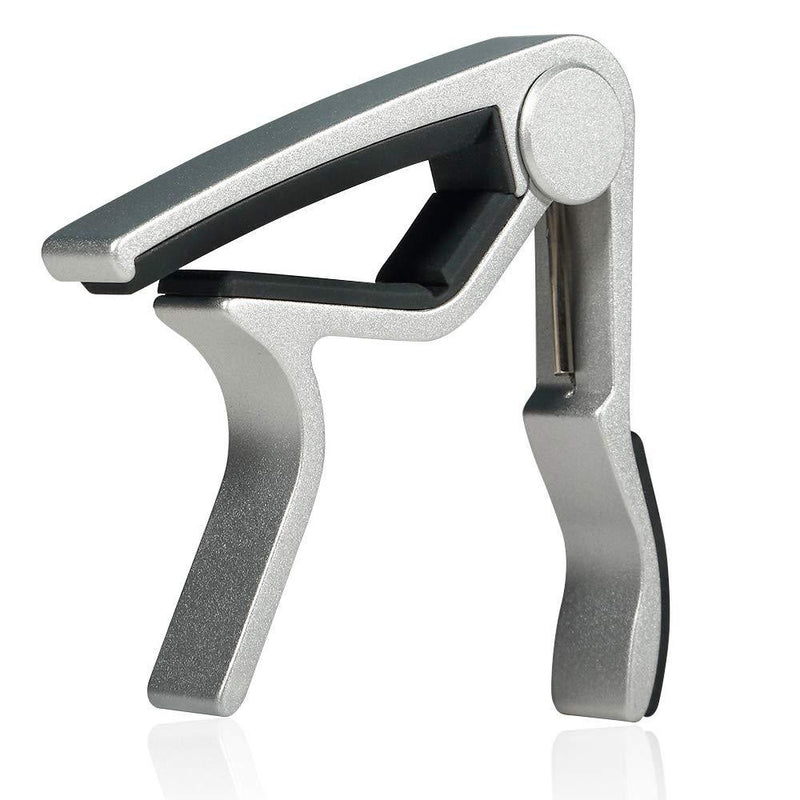 WINGO Quick-Change capo for 6 String Steel Acoustic and Electric Guitars with 5 Picks for Free,Silver Silver