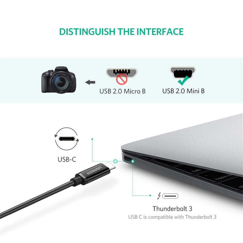 UGREEN Mini USB to USB C Cable 3FT Mini USB to Type C Compatible with Digital Camera MP3 Player GPS Receiver and More Mini B Devices PVP Black 1.0 Meters