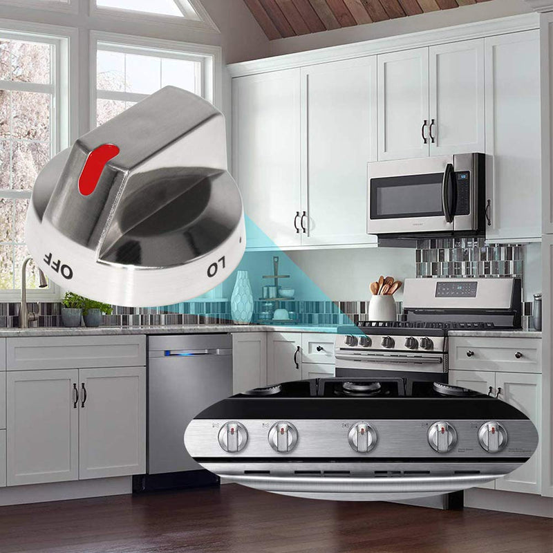 [Upgraded] DG64-00473A Top Burner Control Dial Knob Range Oven replacement Stainless Steel Compatible with Samsung Range Oven Gas Stove Knob NX58F5700WS NX58H5600SS NX58H5650WS NX58J7750SS (5pcs)