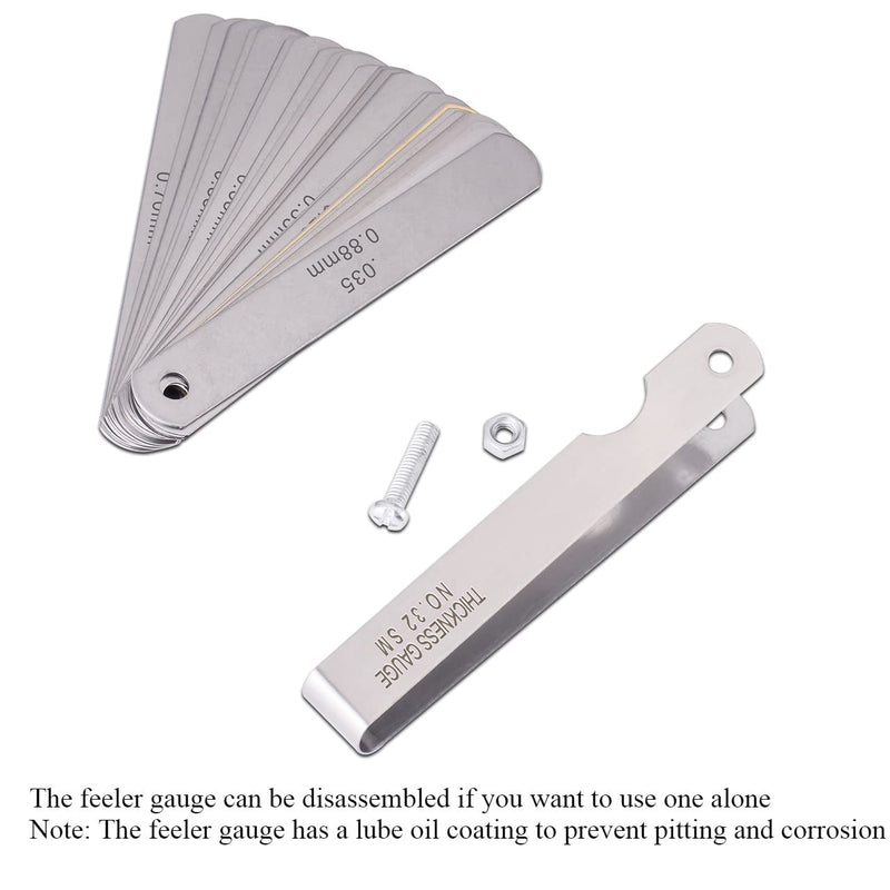 ZUZUAN 1 Pack Feeler Gauge with 32-Blade and 1 Pack Offset Feeler Gauge with 16-Blade, Gauge Dual Marked Metric and Imperial Gap Measuring Tool