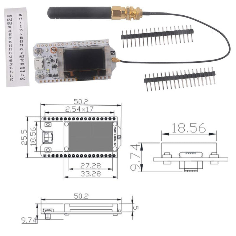 DIYmalls 915MHz ESP32 LoRa OLED 0.96 SX1276 Transceiver Module + LoRa Antenna U.FL IPEX to SMA + 2P 1.25mm Battery Connector for Arduino LoraWan IOT
