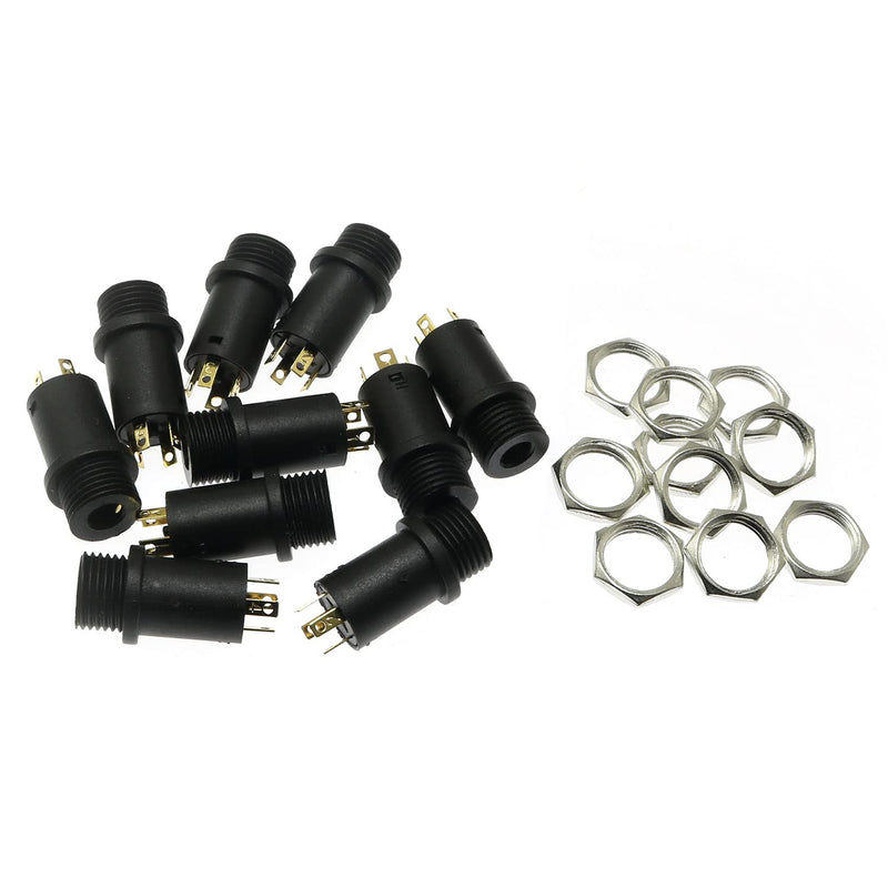 RLECS 10pcs 3.5mm Mini Stereo Female Jack Socket Plug with Nut, 3.5MM Mini Stereo Panel Mount Jack Solder Connector 4-Pole Gold-Plated, 3.5 mm Headphone Audio Jack