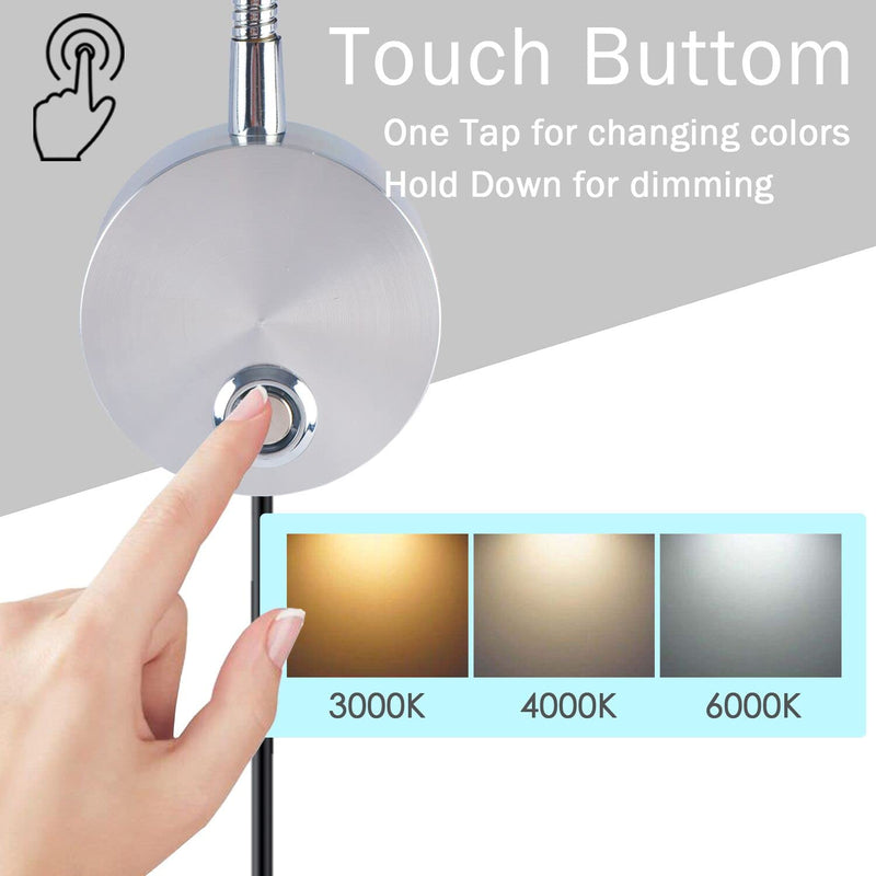 Adust Reading Light for Bed Headboard, Bed Reading Lamp, Bed Lights, Wall Mounted Reading Light, RV Boat Reading, DC 5V-240V 3W LED Touch Dimmable, 3 Color Temperature, 3000k, 4000k, 6000k 2 pack