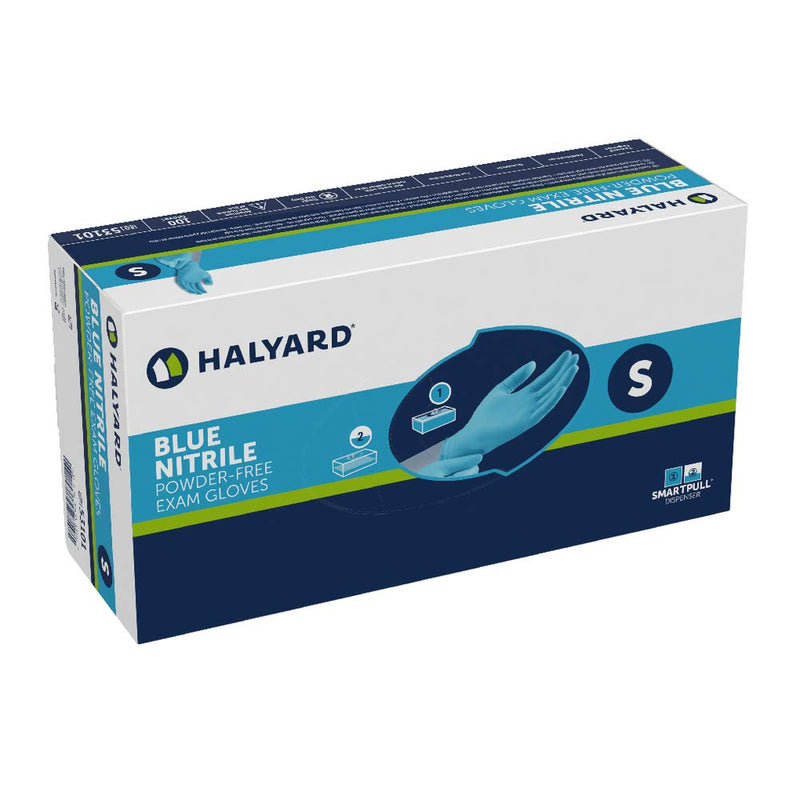 HALYARD Blue Nitrile Exam Gloves, Powder-Free, Non-Sterile, 5.9 mil, 9.5", Blue, Small, 53101 (Box of 100)
