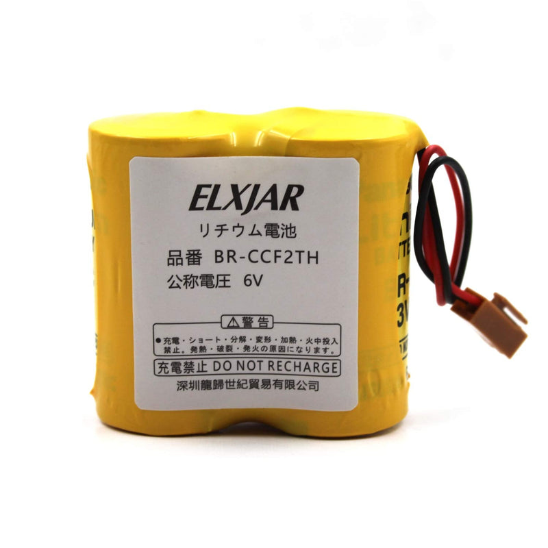(2-Pack) BR-CCF2TH 6V Lithium Replacement Battery for Fanuc oi Mate Model-D, Panasonic Controls, PLC Computer Ge Fanuc A06 Series A98l-0001-0902, BR-CCF2TE CNC Coaster (Cutler Hammer), Brown Connector