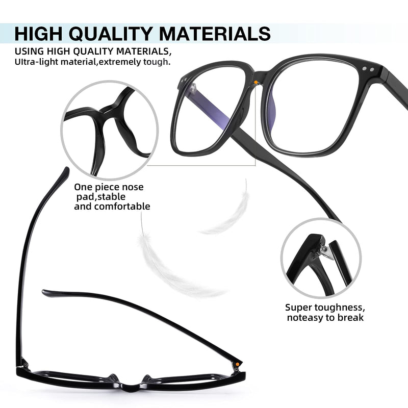Oversized Blue Light Blocking Glasses for Women Reading Computer Gaming Protection Eye(Bright Black) Bright black
