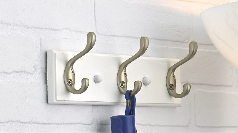 Richelieu Hardware T36709184 Utility Hook Rack 10 in (255 mm), Matte Nickel and White