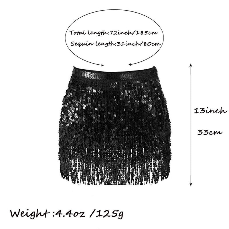 Zoestar Boho Sequin Tassel Hip Scarf Multilayer Belly Dance Belt Dance Performance Skirt for Women and Girls Black