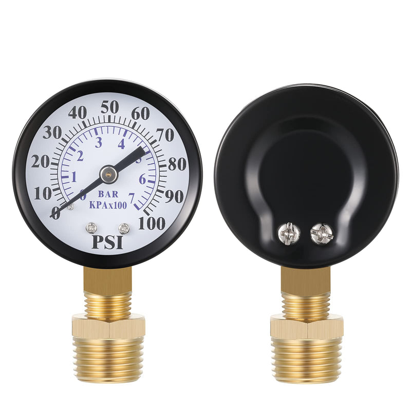 2 Inch Dial Face 1/4 Inch NPT Water Pump Pressure Gauge with 1/4 Inch NPT Male 1/2 Inch NPT Adapter Brass Fitting and Tape