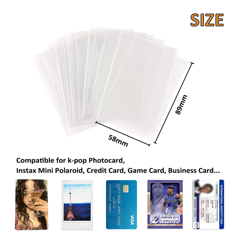 Neffliwe Card Sleeves (300 Sleeve/Clear) 0.1mm Thick Clear Kpop Photocard Sleeves 58 x 89 mm Trading Card Protector for Photocard Mini Polaroid