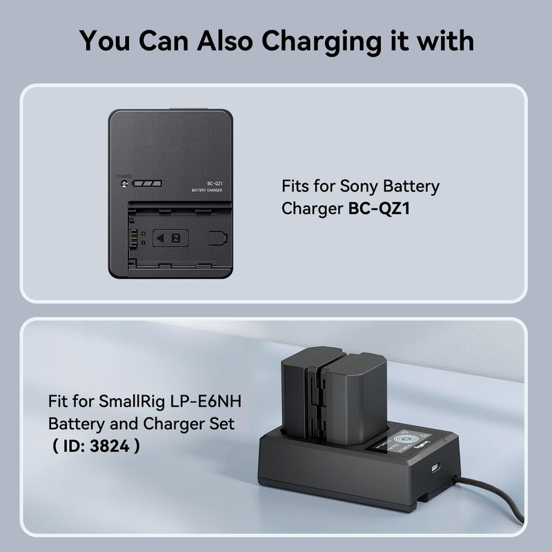 SmallRig NP-FZ100 2400mAh Camera Battery for Sony A7R V, A7 IV, A7S III, USB-C 2.5H Fast Charging Rechargeable Battery for Sony A7R IV, A7R III, A7 III, A7C, A6600, A6700, FX3, FX30, ZV-E1, A9II- 4265