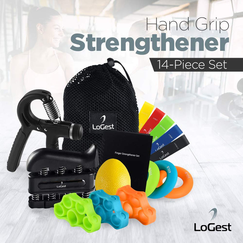 Hand Grip Strengthener Set Forearm Adjustable Resistance Hand Gripper, Finger Exerciser, Finger Stretchers, Grip Rings Hand Exerciser, Stress Relief 14 Piece Set