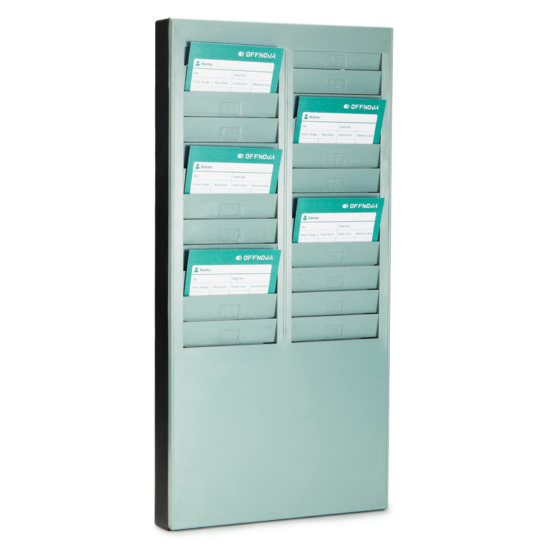 OFFNOVA Time Cards Rack with 24-Pocket, Wall Mounted Time Card Holder Compatible with Time Clock Attendance Machine, Mounting Hardware Included
