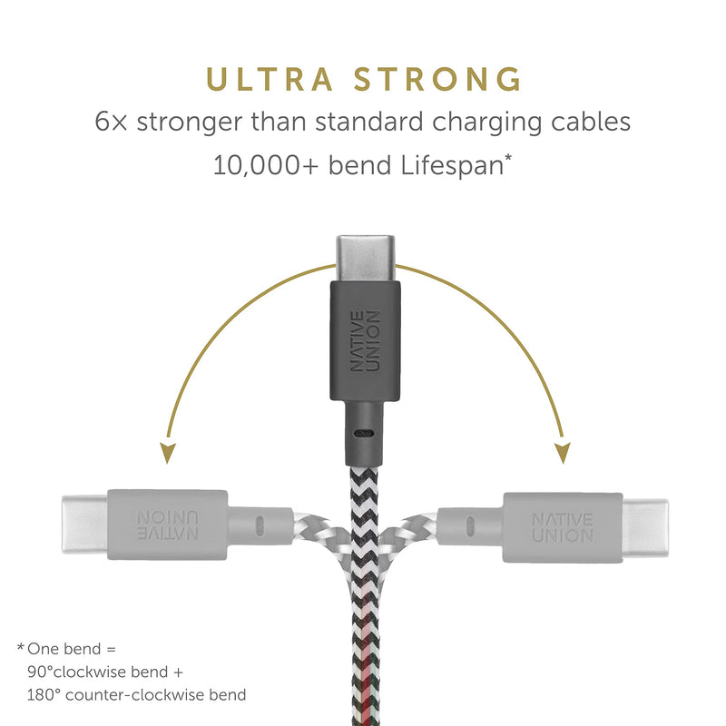 NATIVE UNION Belt HDMI 2.0 USB-C to HDMI Cable (4K@60Hz) - 10ft Ultra-Strong Reinforced Cable [MFi Certified] Compatible with MacBook Pro 2017-2020, MacBook Air/iPad Pro 2018 and More USB-C Devices