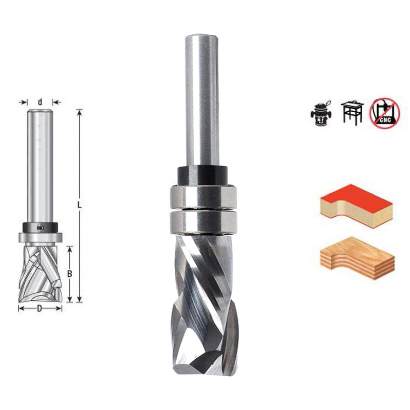 Sinoprotools spiral milling cutter 8mm shaft up-down cut, solid carbide milling cutter, compression milling cutter with 2 ball bearings on the shaft, double-edged router, for DIY woodworking 8x25mm Z2+2