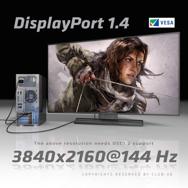 Club3D CAC-1115 Mini DisplayPort to DisplayPort 1.4/HBR3 Cable Male/Male, HDR Support 2 Meter/6.56 Feet, Black Vesa Certified DP 1.4 to mDP 1.4 2m/6.56ft