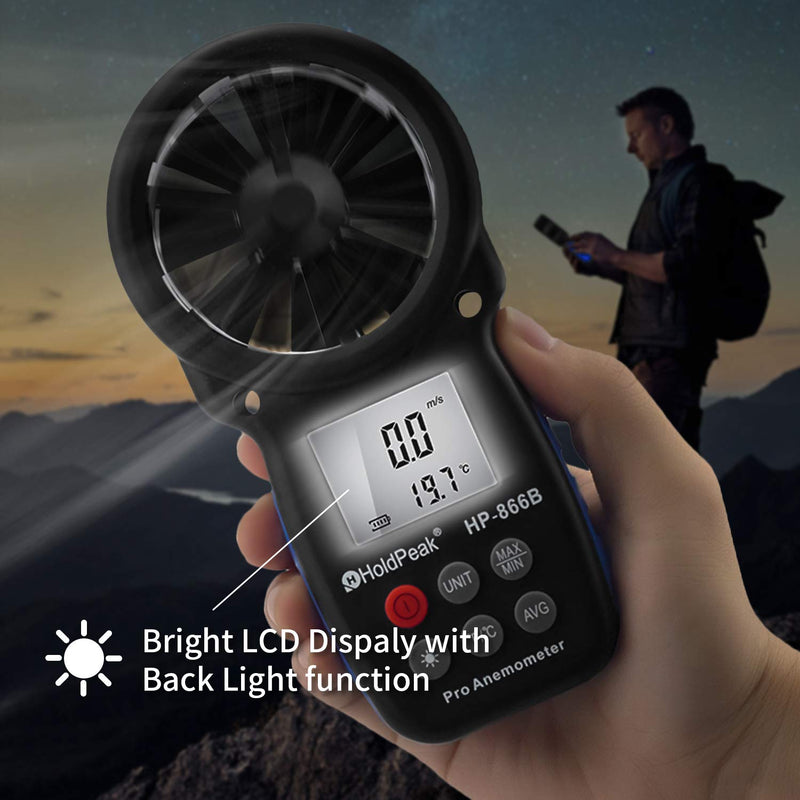 HoldPeak 866B Digital Anemometer Handheld Wind Speed Meter for Measuring Wind Speed, Temperature and Wind Chill with Backlight and Max/Min 1Pcs 866B Anemometer