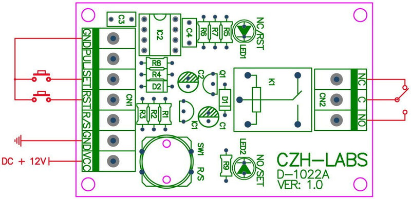 ELECTRONICS-SALON Panel Mount Momentary-Switch/Pulse-Signal Control Latching SPDT Relay Module,12V