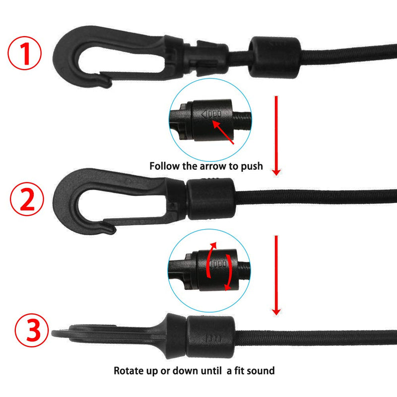 GEUNTECH 1/4" Elastic Bungee Shock Cord - Kayak Stretch String Rope with Bungee Shock Cord Hook Suitable for Kayaks Boat Camping Accessories, Exercise, Fitness and Outdoor Enthusiasts 10 Feet rope + 4 Hooks