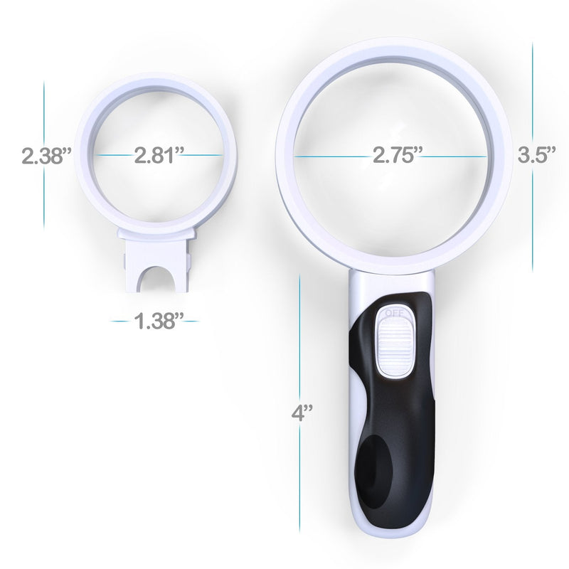 MagniPros Magnifying Glass with Bright LED Lights and 10X + 5X Illuminated 2 Interchangeable Lenses Ideal for Seniors, Maps, Macular Degeneration, Jewelry, Watch & Computer Repair 5X +10X