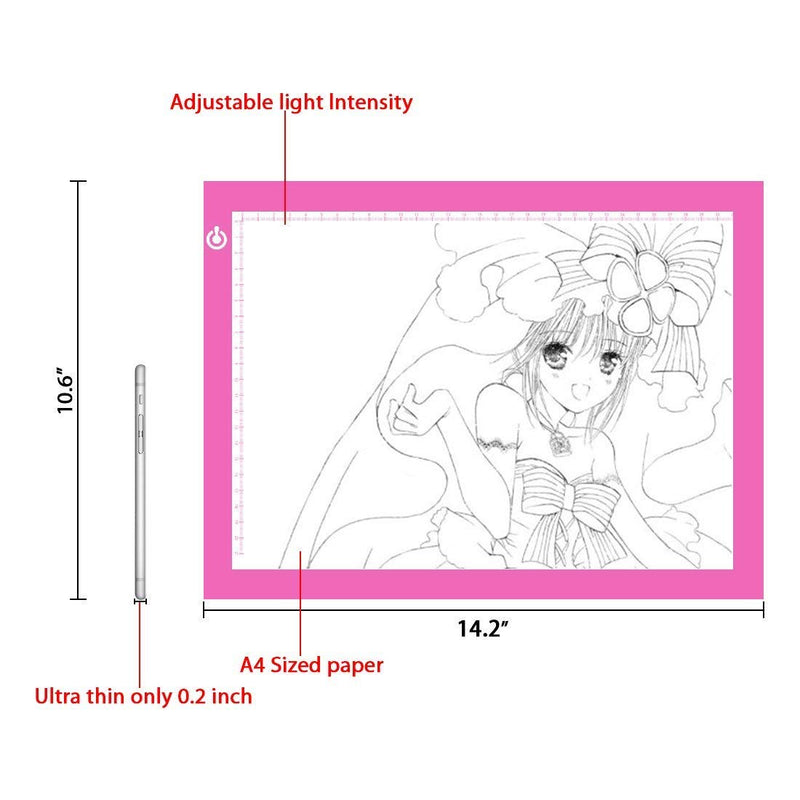 Light Pad Drawing A4 Tracing Light Table NXENTC LED Copy Board Ultra-Thin Display Pad Brightness Adjustable Stencil Artist Art Tracing Tatto Table Pink 01-A4 pink