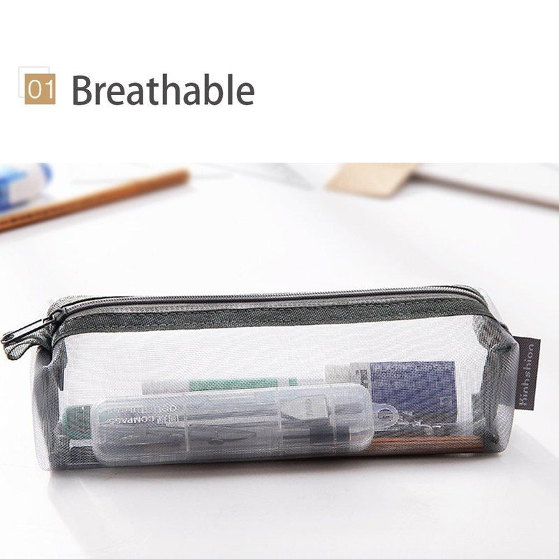 Kinhshion Mesh Pen Bag Pencil Case Makeup Tool Bag Storage Pouch Purse Suqal-multcolor-3pcs