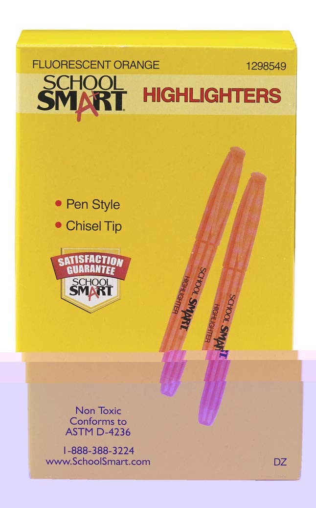 School Smart Non Toxic Chisel Tip Highlighters - Pack of 12 - Orange