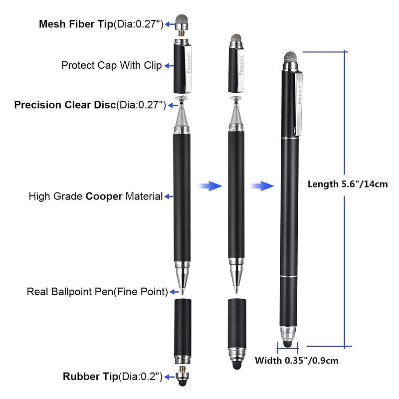 Penyeah Capacitive Stylus Pen with Ballpoint Pen Writing,[4-in-1] Multifunction Stylus pens for Touch Screens,Stylus for Ipad,Apple,iPhone,Ipad pro,Mini,Laptops with 4 Replacement Tips -(Black&White)