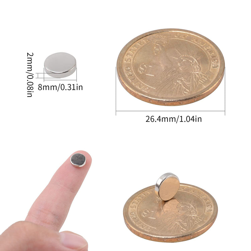 MIN CI 100 Pcs Strong Neodymium Magnets Disc, 8 x 2mm Small Magnets for Whiteboard, Mini Round Rare Earth Magnets for DIY Building Scientific Models Dry Erase Board Office Fridge Crafts 8mm*2mm
