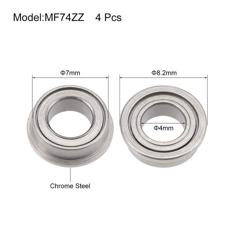 uxcell MF74ZZ Flanged Ball Bearing 4x7x2.5mm Shielded Chrome Steel Bearings 4pcs