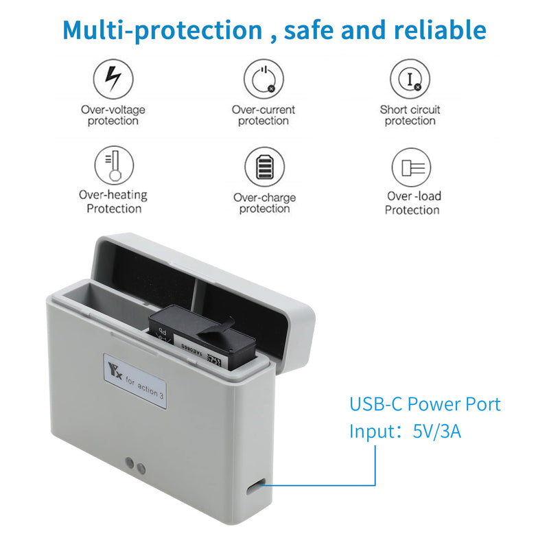 Hanatora Battery Charger for DJI Osmo Action 3 4 Camera, Charge Two Batteries,Raqid Charging Hub Accessories