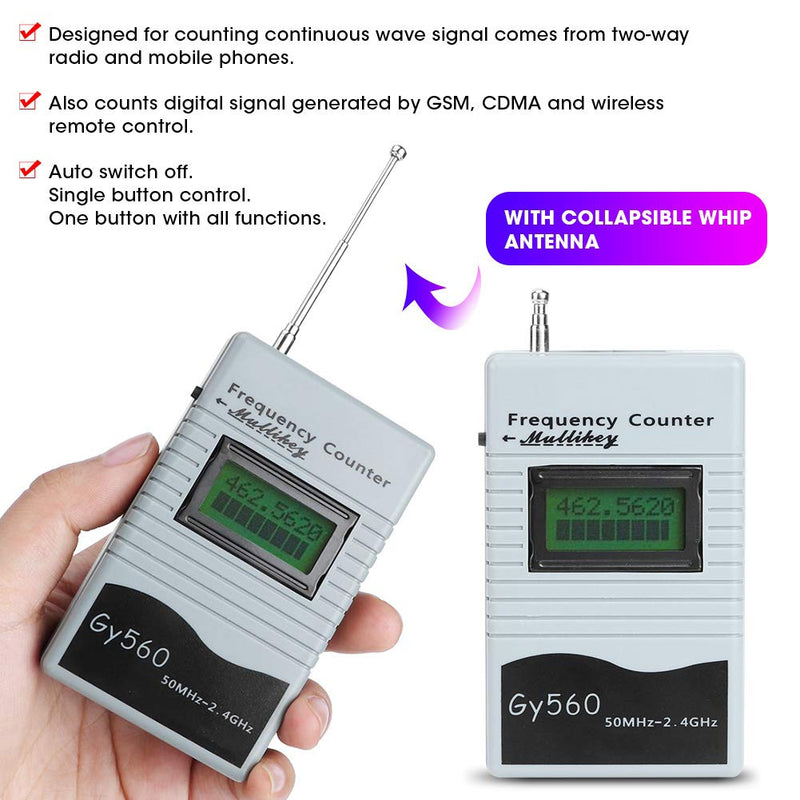 Akozon Frequency Counter, GY560 Portable Frequency Counter from 50 MHz to 2.4 GHz Two Way Radio Frequency Measuring Tool Automatic Shut-Off for Car Boat