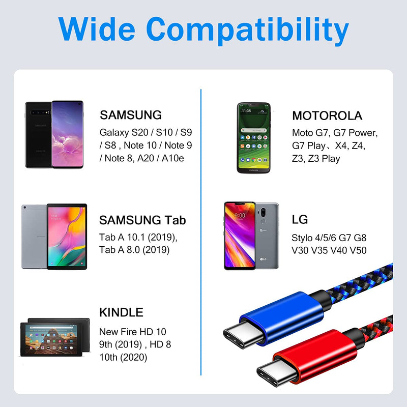 USB Type C Charger Cable,10FT 2Pack Fast Charging Cable Long Charging Cord Compatible with Samsung Galaxy S20 S10e S10 S9 S8 A01 A11 A21 A32 A42 A51 A71 A80 A81 Note 9 LG Stylo 6 V60 V50 G8X G8 Red&Blue