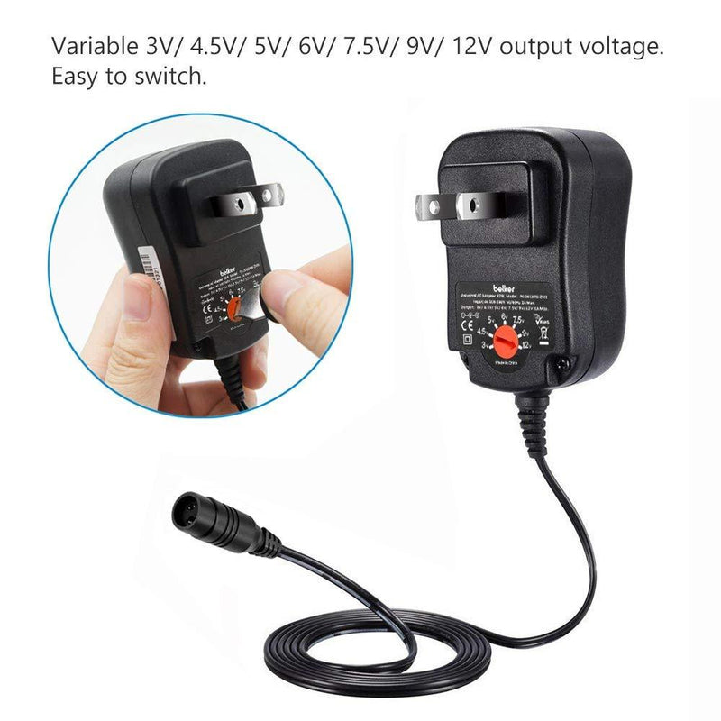 Belker 12W Universal 3V 4.5V 5V 6V 7.5V 9V 12V AC DC Adapter Power Supply for Household Electronics Mp3 Routers TV Boxes LCD Tablets CCTV IP Cameras Max. 1000mA [BB]