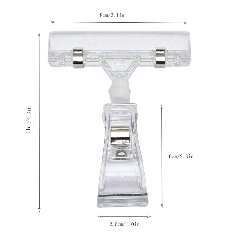 RLECS 10pcs Store Sign Holders Transparent Plastic Stand Price Display Holders Rotatable POP Clips 11x8cm