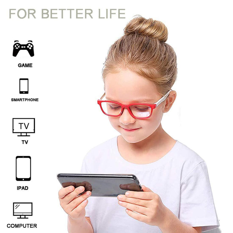 AHXLL Kids Blue Light Blocking Glasses 2 Pack, Anti Eyestrain & UV Protection, Computer Gaming TV Phone Glasses for Boys Girls Age 3-9 (Pink Green+ Transparent Blue) Pink Green+ Transparent Blue