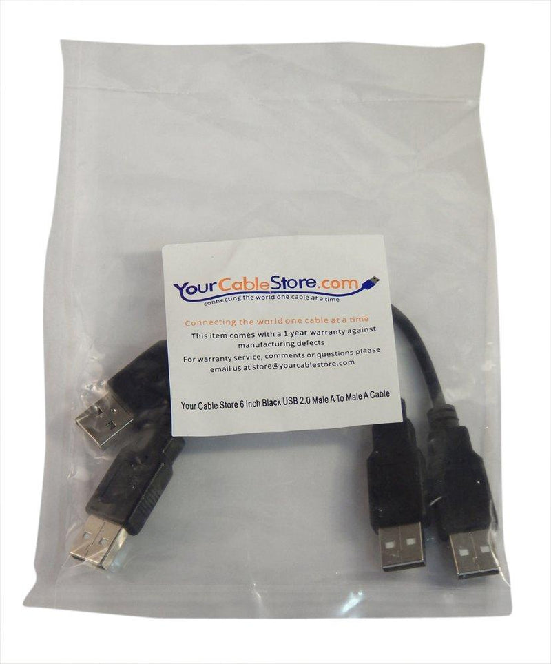Two Pack of Your Cable Store 6 Inch Black USB 2.0 High Speed Male A to Male A Cables