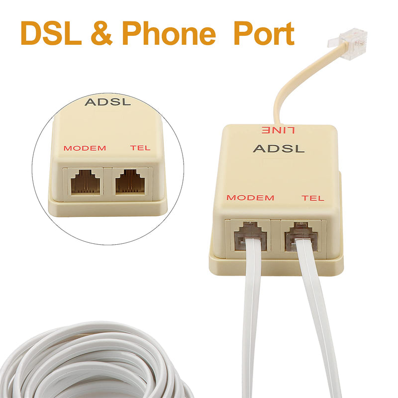 Uvital in-line DSL Filter Splitter/in-line DSL Filter RJ11 6P2C Male to 2 Female Telephone Modem ADSL Splitter Filter (Cream, 2 Pack) Cream