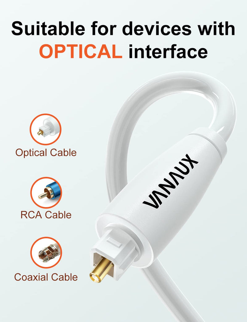 White Optical Audio Cable, VANAUX Digital S/PDIF Toslink Optical Cable Fiber Optic Cable for Home Theater, Sound Bar,TVs/Amplifiers/Hi-Fi Systems (16.5ft/5m-White) 16.5ft/5m-White