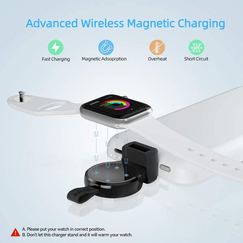 NEWDERY Charger for Apple Watch Portable iWatch USB Wireless Charger, Travel Cordless Charger with Light Weight Magnetic Quick Charge for Apple Watch Series 7 6 5 4 3 2 1 SE (Black) Black