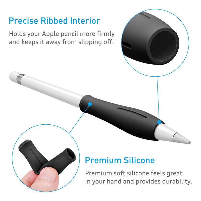 Fintie Silicone Grip Holder for Apple Pencil 1st 2nd Gen, Protective Skin Sleeve Case Accessories Compatible with Apple Pencil 1 2, iPad 10.2, iPad 6th Gen, iPad Pro 10.5, iPad Pro 11/12.9, Black