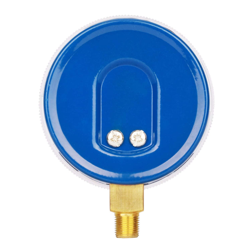 MEASUREMAN Refrigeration Pressure Gauge, 2-3/4" Dial, Blue Dial, 1/8" NPT Lower Mount, 30inHg-0-250psi, 250-500psi Retarded Range, R-404A, R-22, R-410A, Degree F, Adjustable Pointer 2-3/4 inch（30inHg-0-250psi）