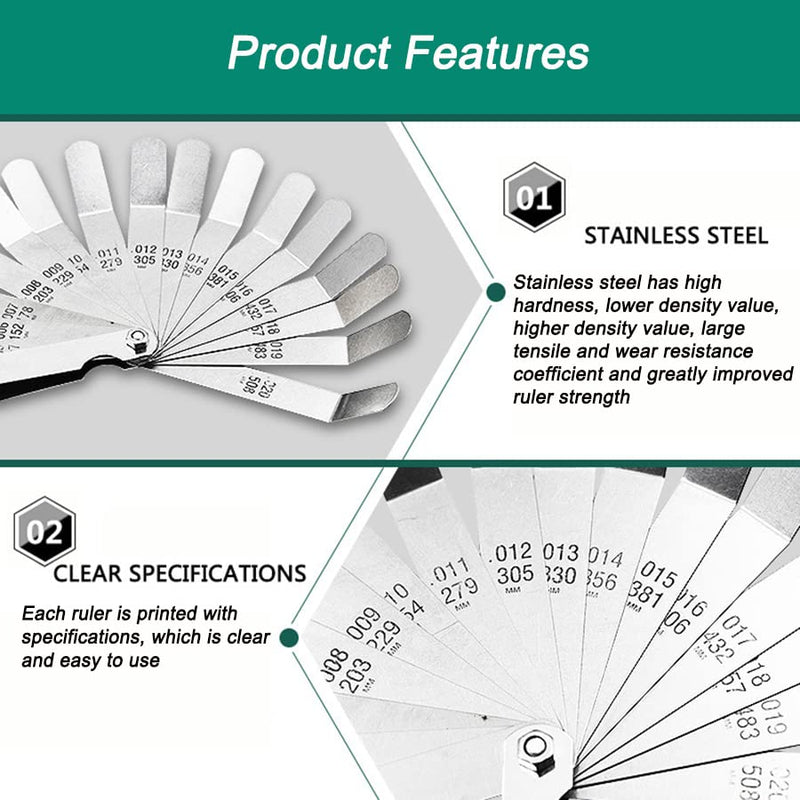 Smgda Stainless Steel Feeler Gauge Dual Reading Combination Gap Thicknes Measure Inch & Metric 0.127-0.508mm / 0.005 inch-0.020inch