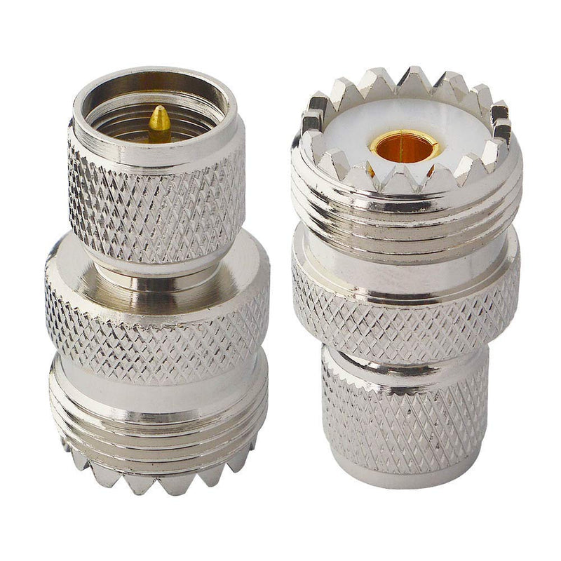 Mini UHF Male to UHF Female SO239 PL259 Connector RF Coax Adapter Pack of 2
