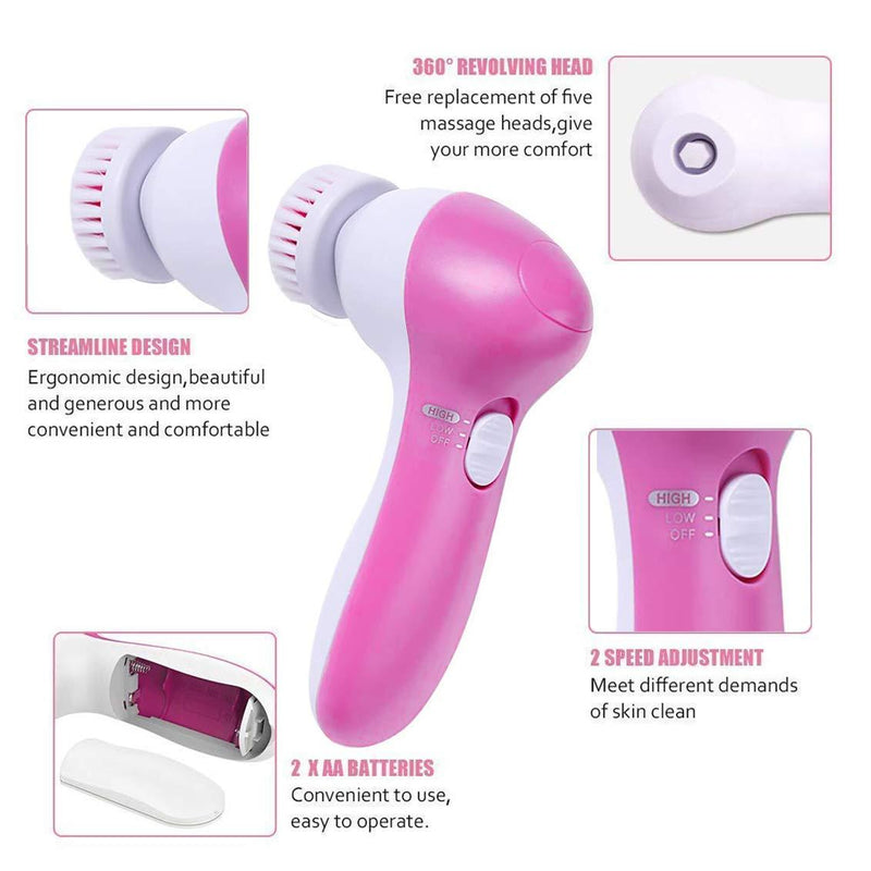【 Newest 2021 】Gackoko Facial Cleansing Brush-Waterproof Face Spin Brush Set with 5 Brush Heads，Gentle Exfoliating and Removing Blackhead，Deep Cleansing face (PINK) PINK